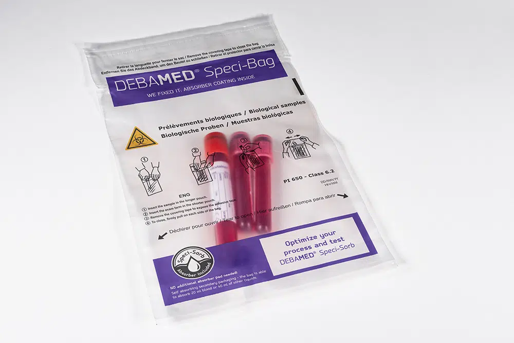 DEBAMED Speci-Sorb gefüllt mit Proben für Transport DEBAMED Speci-Sorb gefüllt mit Proben für Transport