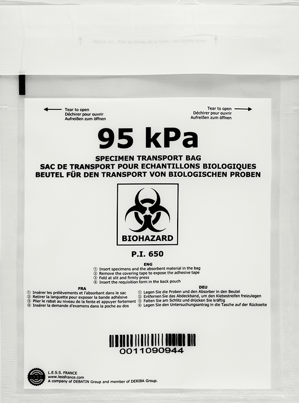 DEBAMED Speci-Bag 95kPa Probentransportbeutel, flüssigkeitsdichte Sekundärverpackung für den sicheren Transport biologischer Stoffe UN3373 bei Debatin.