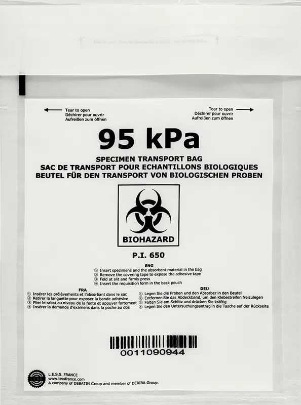 Debasafe_Detail_1 DEBAMED Speci-Bag 95kPa Probentransportbeutel, flüssigkeitsdichte Sekundärverpackung für den sicheren Transport biologischer Stoffe UN3373 bei Debatin.