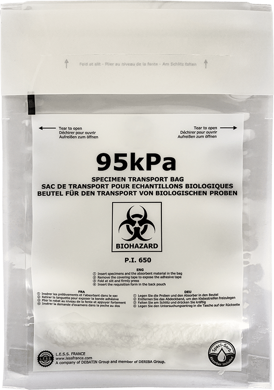 DEBAMED Speci-Bag 95kPa Probentransportbeutel mit Speci-Sorb, flüssigkeitsdichte Sekundärverpackung für biologische Proben, UN3373 konform bei Debatin.