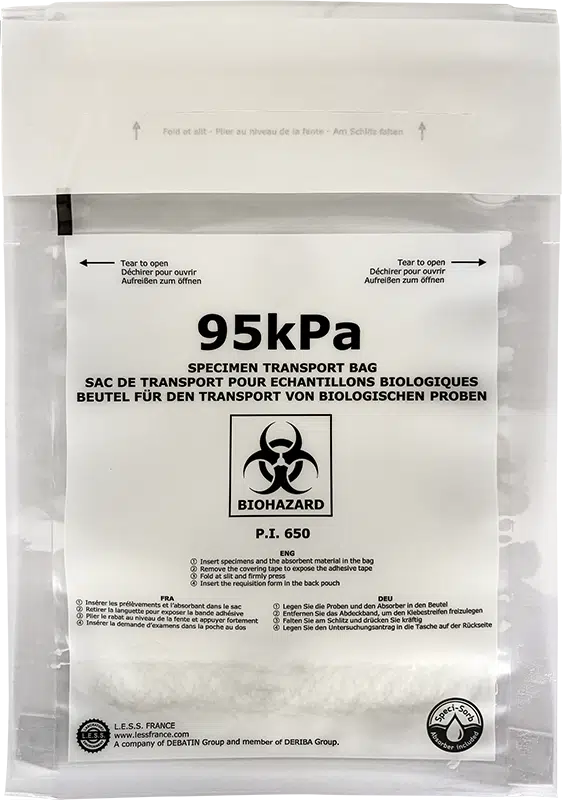 Debasafe_Detail_2 DEBAMED Speci-Bag 95kPa Probentransportbeutel mit Speci-Sorb, flüssigkeitsdichte Sekundärverpackung für biologische Proben, UN3373 konform bei Debatin.